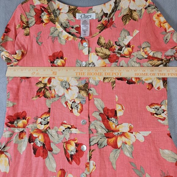 Vtg Clues Collection Dress Womens 14 Maxi Linen Blend Button Floral Cottagecore - Picture 9 of 11